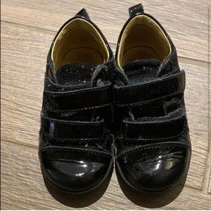 Falcotto Baby Girl Black Glossy Toe Sparkly Walking Wide Foot Shoes Size 21